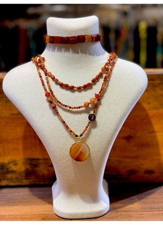 Doğal Taş Kolye Bileklik Set Akik