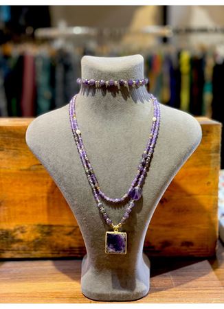 Doğal Taş Kolye Bileklik Set Ametist