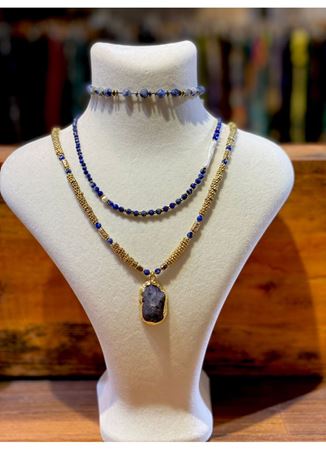 Doğal Taş Kolye Bileklik Set Lapis