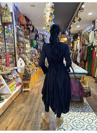 Bohem Tarz Asimetrik Kesim V Yaka Balon Elbise