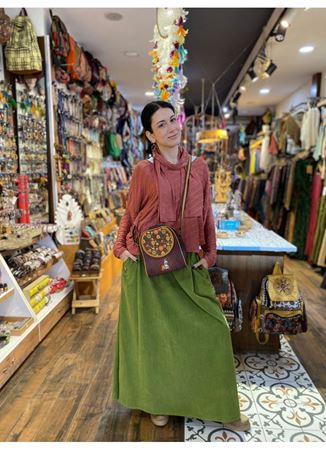 Kadife Kemerli Uzun Etek Yeşil