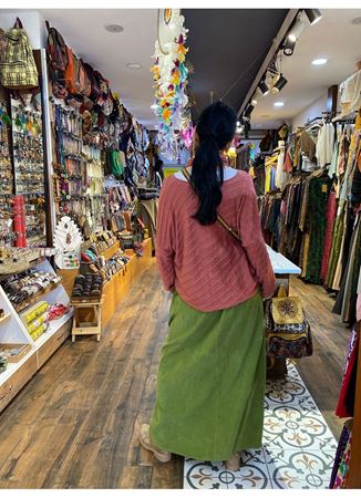 Kadife Kemerli Uzun Etek Yeşil