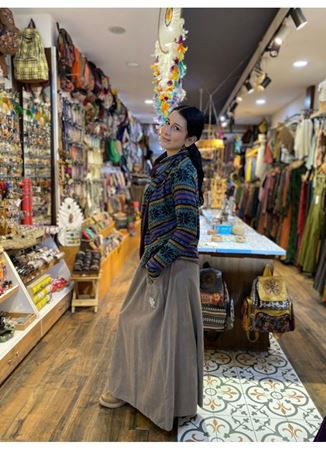 Kadife Kemerli Uzun Etek Gri