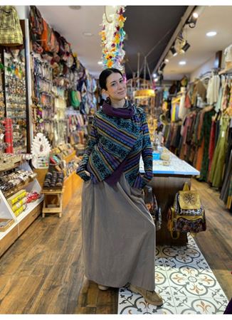 Kadife Kemerli Uzun Etek Gri