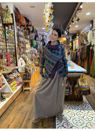 Kadife Kemerli Uzun Etek Gri