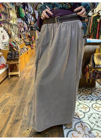 Kadife Kemerli Uzun Etek Gri
