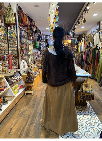 Kadife Kemerli Uzun Etek Kahverengi