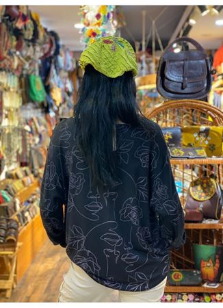 İtalyan Pamuk Bluz Desenli Siyah