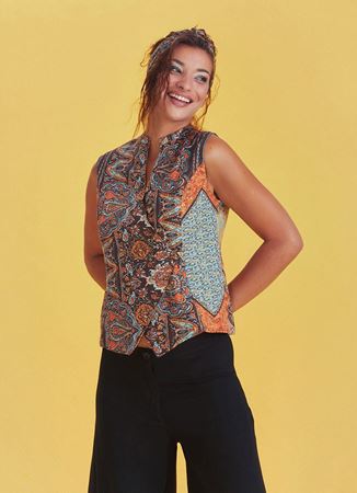 Bohem Tarz Çapraz Düğmeli Kahve Babil Bluz