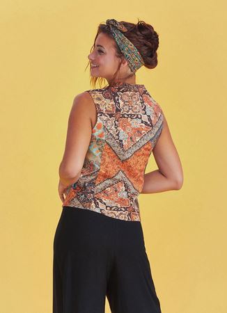 Bohem Tarz Çapraz Düğmeli Kahve Babil Bluz