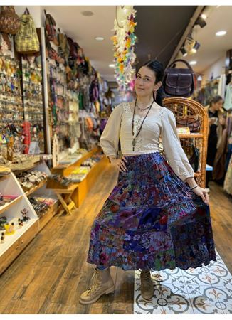 Patcwork Beli Lastikli Etek