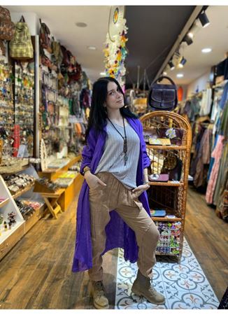 Keten Cepli Pantolon Açık Kahve