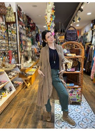 İtalyan Keten Kaftan Kahverengi