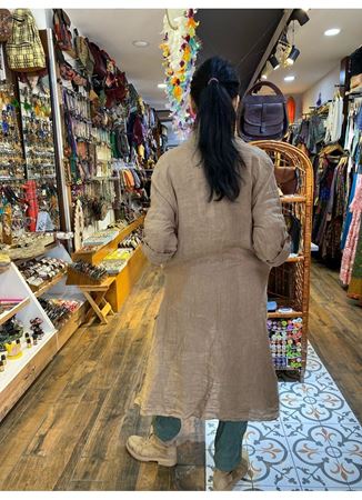 İtalyan Keten Kaftan Kahverengi