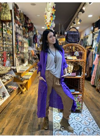 İtalyan Keten Kaftan Mor