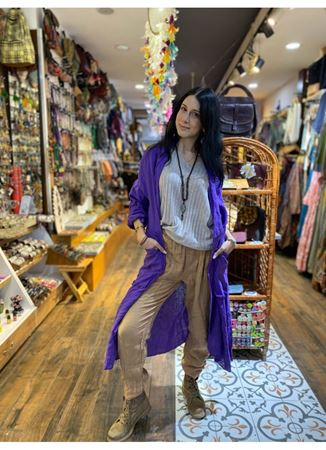 İtalyan Keten Kaftan Mor