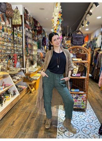 Keten Cepli Pantolon Yeşil