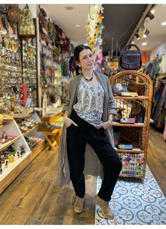 Keten Cepli Pantolon Siyah