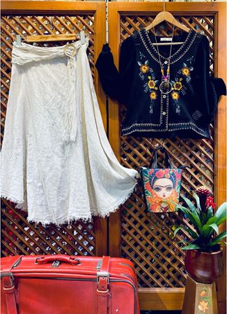 İtalyan Keten Kemer Detaylı Etek Krem