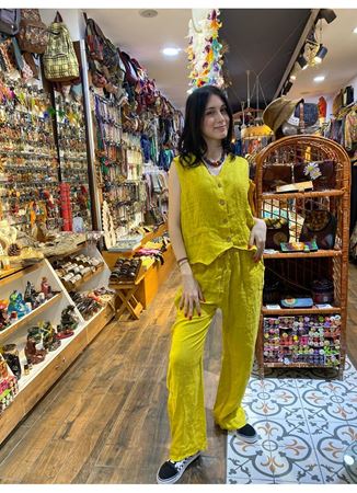 İtalyan Keten Pantolon Sarı