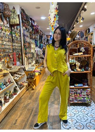 İtalyan Keten Pantolon Sarı