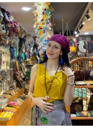  Lastikli Kolsuz Degaje Yaka Sarı Şık Crop Bluz