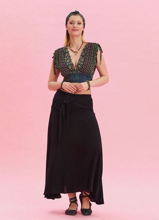 Gipe Belden Bağlamalı Siyah Salaş Etek