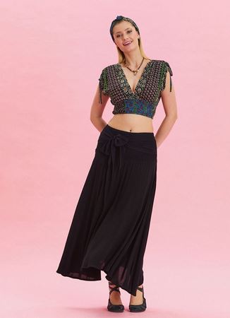 Gipe Belden Bağlamalı Siyah Salaş Etek