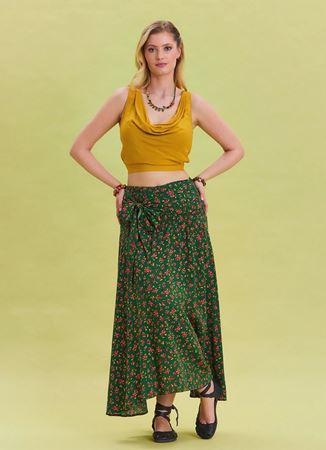 Gipe Belden Bağlamalı Yeşil Desenli Etnik Etek