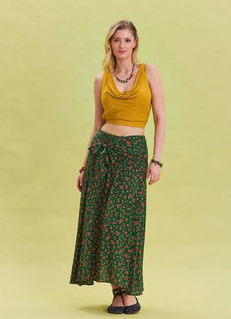 Gipe Belden Bağlamalı Yeşil Desenli Etnik Etek