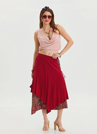 Lastikli Kolsuz Degaje Yaka Pudra Şık Crop Bluz