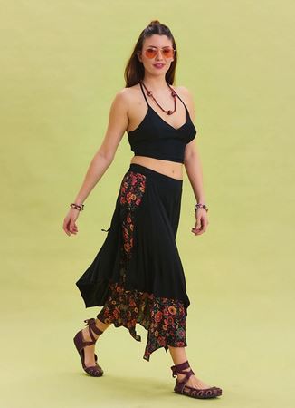 Bağlama Detaylı Beli Lastikli Siyah Yazlık Etek