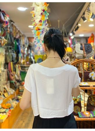 Kayık Yaka Oversize Crop Bluz Beyaz