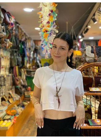 Kayık Yaka Oversize Crop Bluz Beyaz