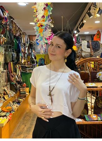 Kayık Yaka Oversize Crop Bluz Beyaz