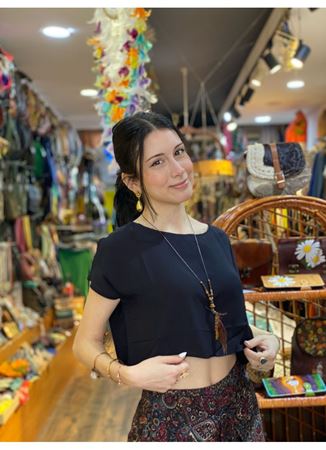 Kayık Yaka Oversize Crop Bluz Siyah