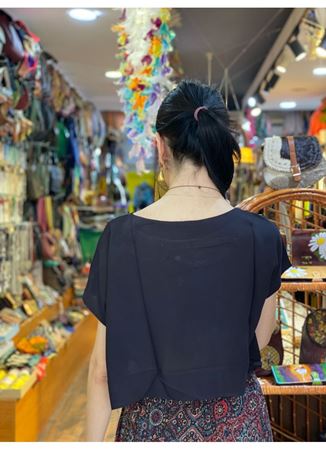 Kayık Yaka Oversize Crop Bluz Siyah