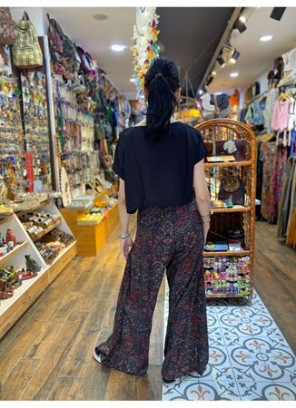 Bağlama Detaylı Beli Lastikli İndigo Pantolon