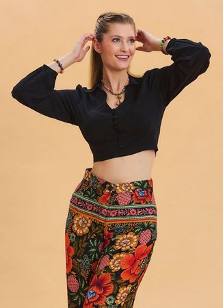 Gömlek Yaka Düğme Detaylı Siyah Yazlık Bluz