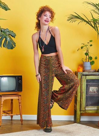 Palazzo Yüksek Bel Bol Kesim Hardal Çiçekli Pantolon