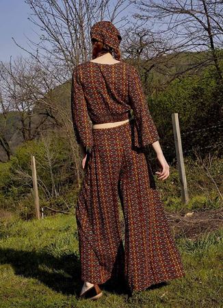 Palazzo Yüksek Bel Bol Kesim Desenli Pantolon