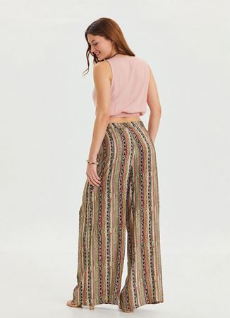 Yüksek Bel Bol Kesim Haki Palazzo Pantolon
