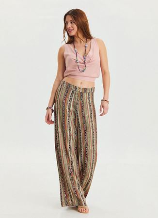 Yüksek Bel Bol Kesim Haki Palazzo Pantolon