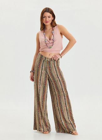 Yüksek Bel Bol Kesim Haki Palazzo Pantolon