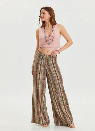 Yüksek Bel Bol Kesim Haki Palazzo Pantolon