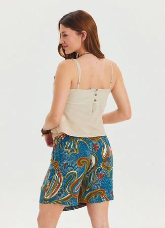 V Yaka İnce Askılı Krem Kolsuz Bluz