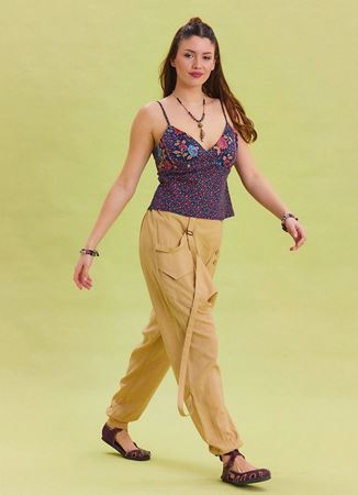 İp Detaylı Düğmeli Beli Lastikli Camel Bohem Pantolon