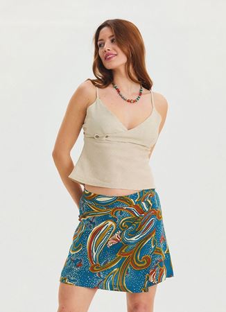 Kruvaze Beli Lastikli Petrol Yazlık Şort Etek