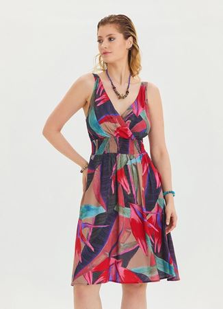 V Yaka Robadan Kırmızı Midi Elbise