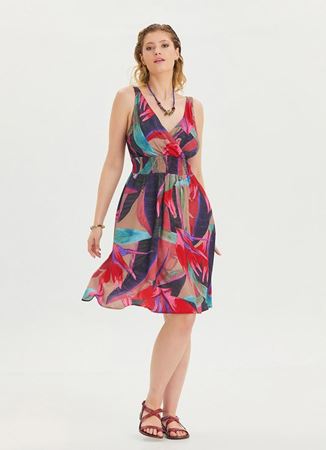 V Yaka Robadan Kırmızı Midi Elbise